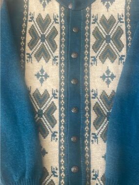 Vintage Wool Patterned Button-Front  Sweater